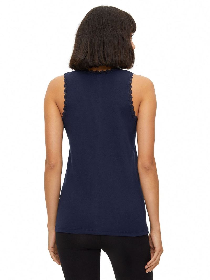 WOMEN %100 COTTON LACE-COLLAR WIDE STRAP VEST