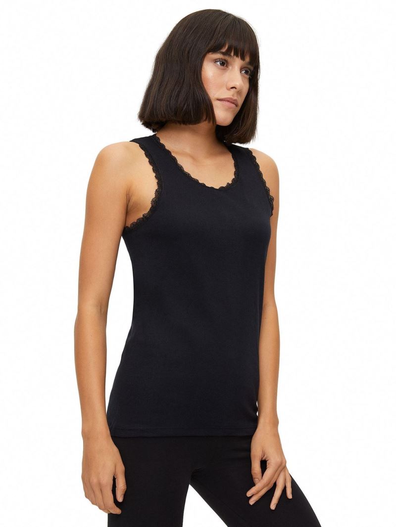 WOMEN %100 COTTON LACE-COLLAR WIDE STRAP VEST