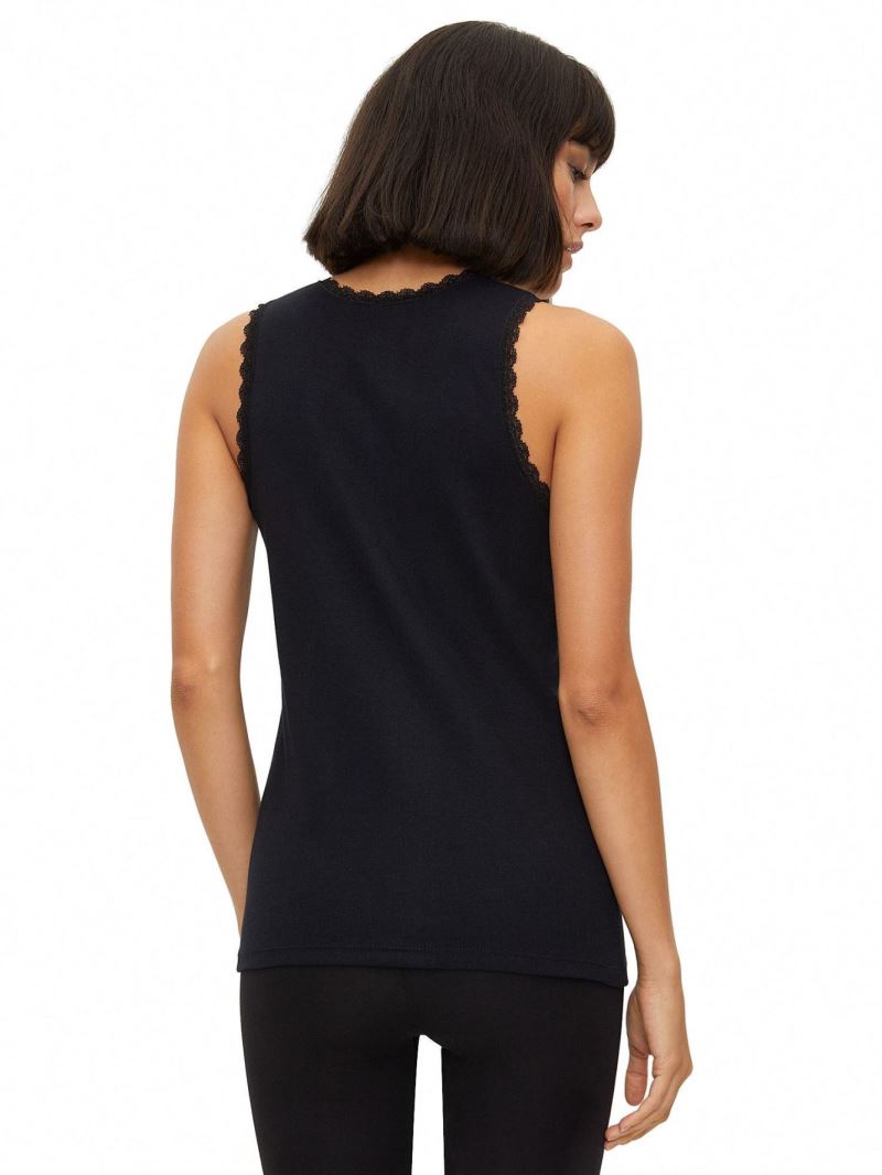 WOMEN %100 COTTON LACE-COLLAR WIDE STRAP VEST