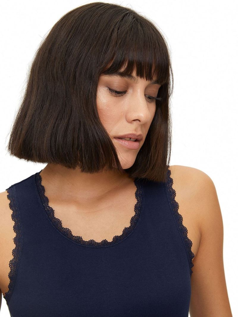 Women %100 Cotton Lace-Collar Wide Strap Vest 6