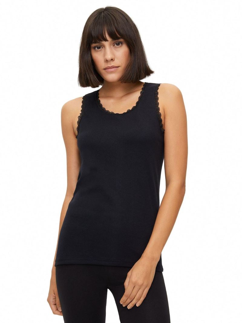 WOMEN %100 COTTON LACE-COLLAR WIDE STRAP VEST