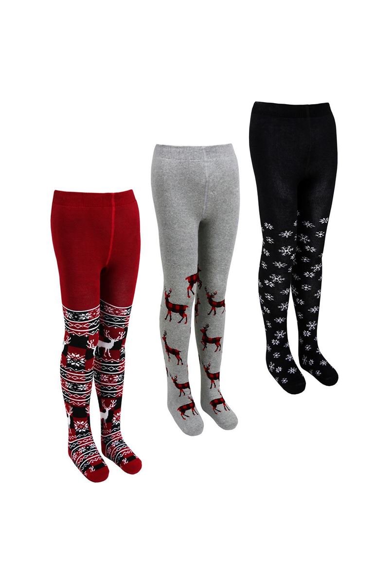 SNOW, ETHNIC, DEER PATTERNED GIRLS TERRY PANTYHOS