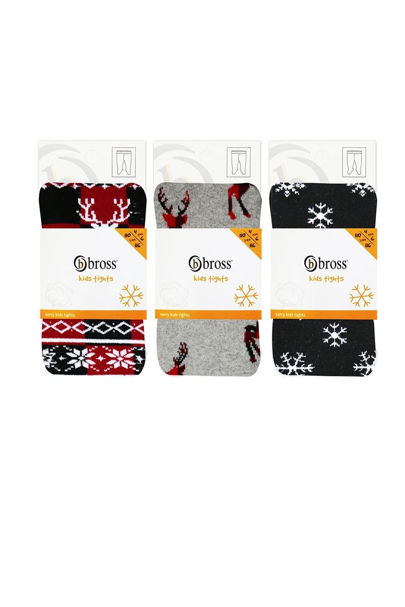 SNOW, ETHNIC, DEER PATTERNED GIRLS TERRY PANTYHOS