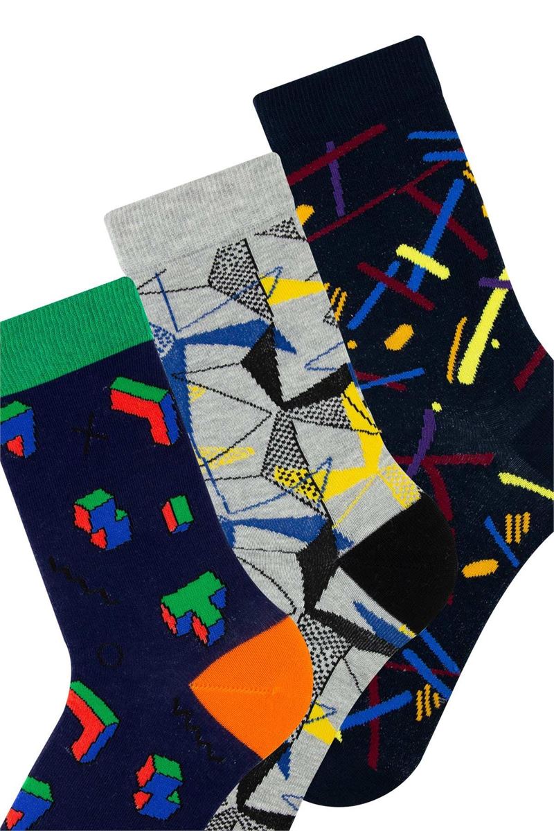 GEOMETRY PATTERNED TEENAGE+MENS SOCKS